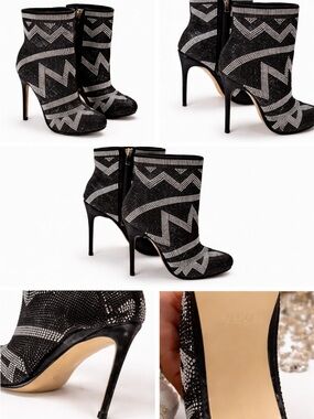 🪩 ALDO Black and Silver Rhinestone Geometric Ankle Booties- Size 7 🪩